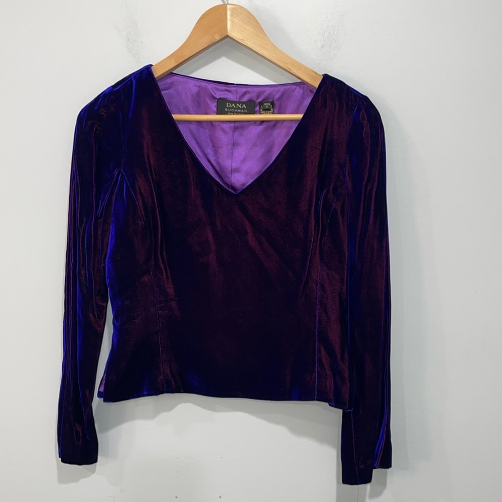 Dana Buchman chameleon velour top size 4 petite blue purple NEW